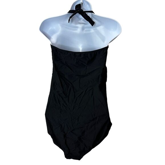 Kimi & Kai Halter Maternity Ruched Bodice One Piece Swimsuit Black Women M NWOT - Picture 4 of 10